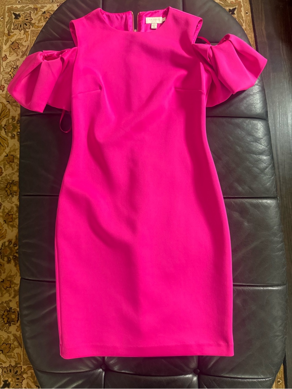 Ted Baker London Bright Pink Ruffle-Shoulder Midi Dress